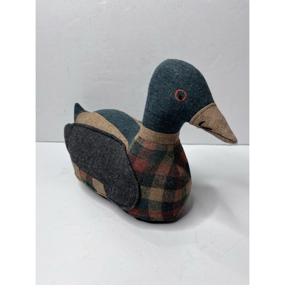 Primitive Country Mallard Duck Doorstop Plush Plaid Rustic Cabin Lodge Decor
